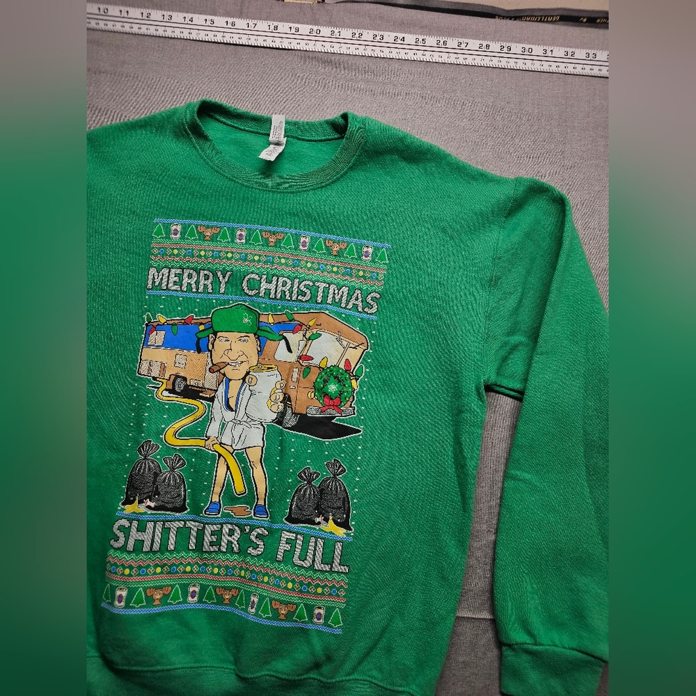 Green Jerzees Christmas Sweatshirt Funny Holiday Graphic Shitter’s Full Adult M